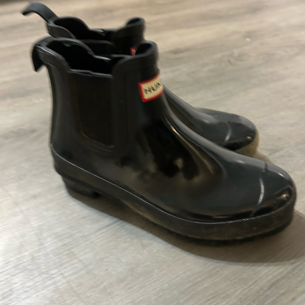 Hunter Glossy Black Ankle Boots - Picture 3 of 3